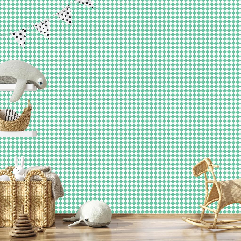 Geometric rhombus wallpaper mint, white and sea blue 50x1000