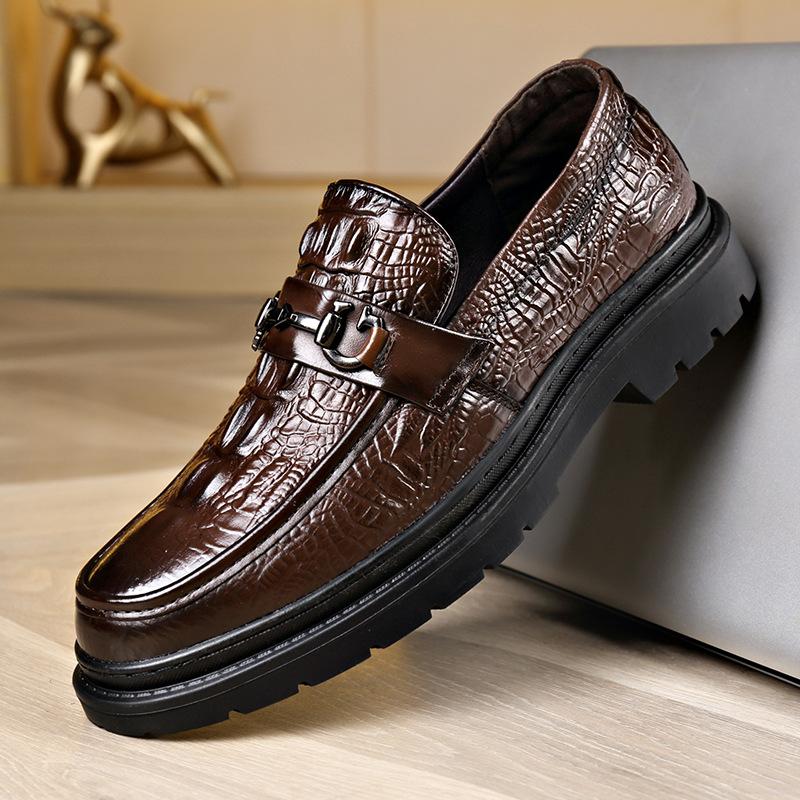 Luxury Brand Loafers Business Formal Crocodile Patterned Leather Shoes Men's British Buckle Soft Sole Comfortable Wedding Shoes