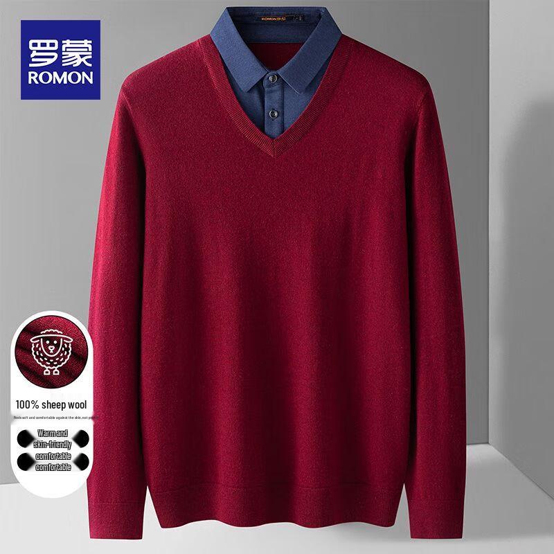 ROMON Men's 100% Wool Polo Knit Sweater