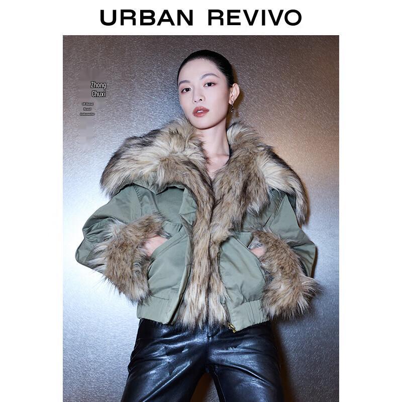 

UR 2025 Женская модная ретро куртка с меховым воротником и утеплителем M