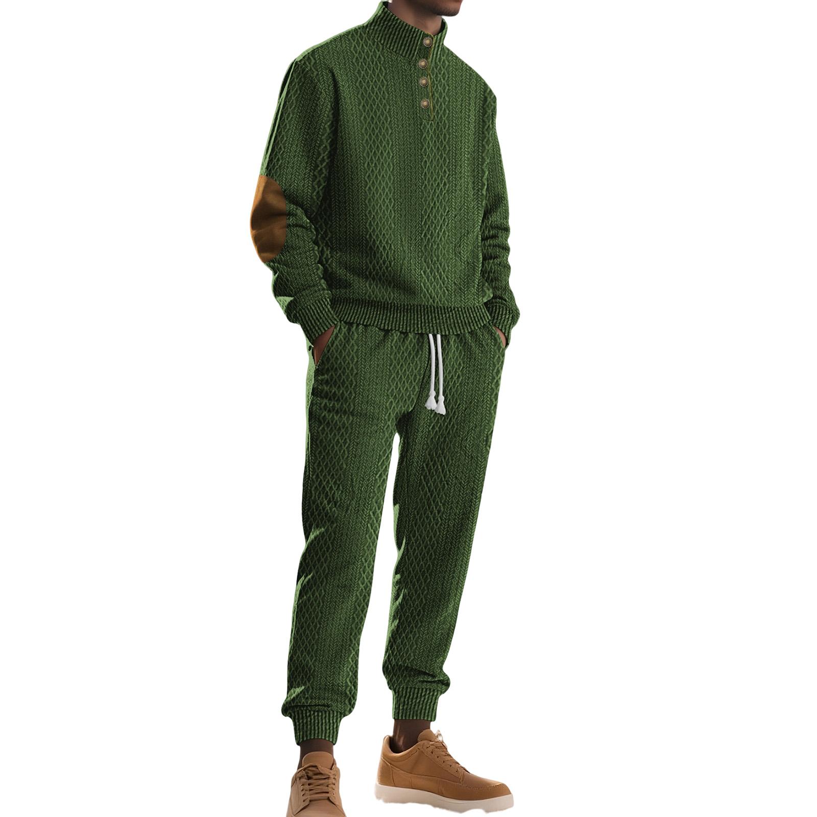 

Men Sports Business Leisure Small Square Trousers Buckle Hoodie Set L армія зелений колір