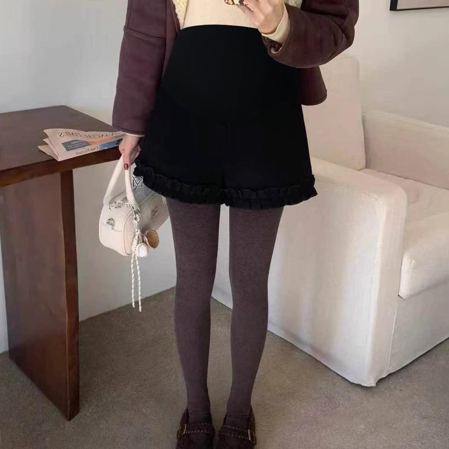 High-Waist Woolen Maternity Wide-Leg Cropped Pants - Autumn/Winter Floral A-Line Bootcut L