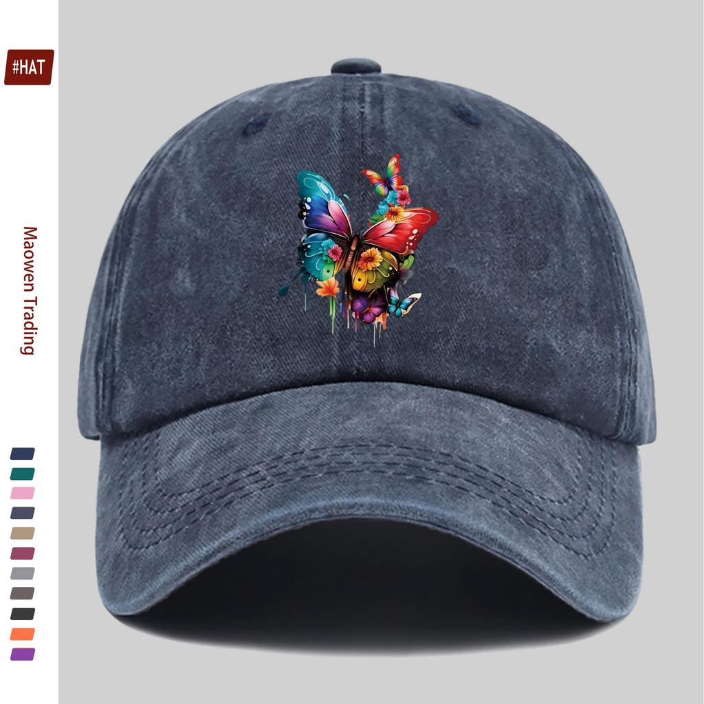 pc Vibrant Watercolor Butterfly Pattern Print Baseball Cap Comfortable Fashion Decorative Hat Trendy Lightweight Accessory A