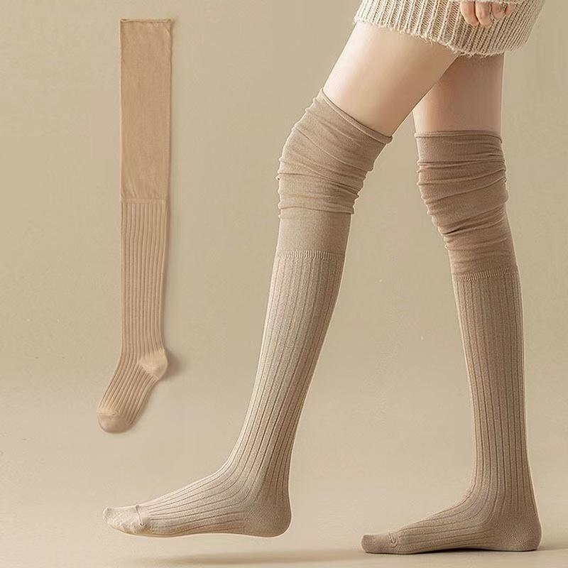 Knee High Socks Thin Long Stacked Socks Women's High Solid Colour Patchwork Socks High Elasticity Stockings