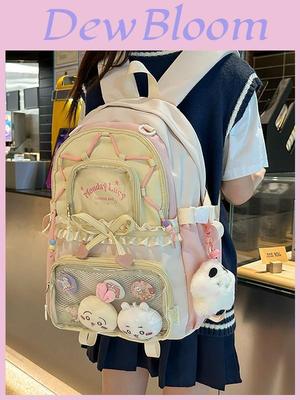 Teenage Girl School Backpack With Nylon Material And Dual Shoulder Straps For Campus Use
