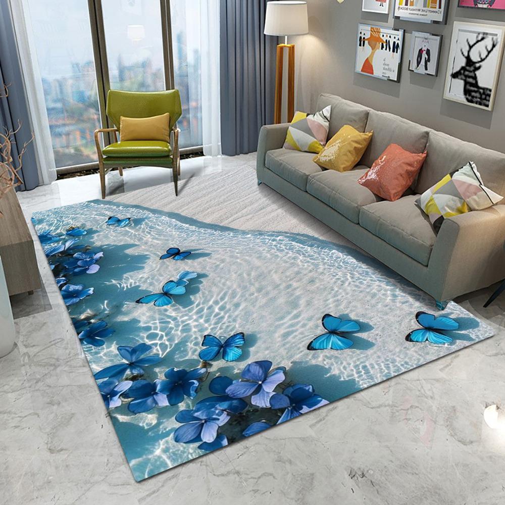 Nature Floral Pattern Floor Mat Various Styles with Flowers Butterflies and Water Scenes Non - Slip Rug for Home Decor