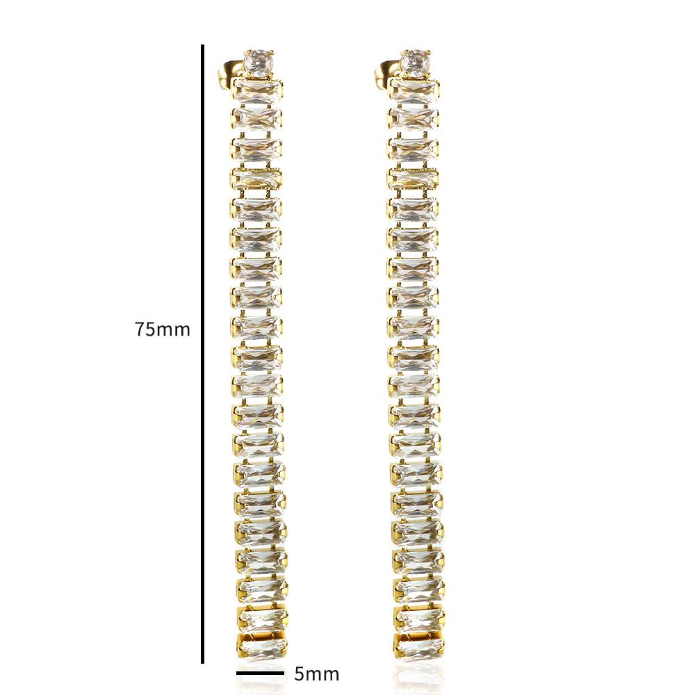 JINHUI Stainless Steel Ear Needle Crystal Long Chain Tassel Stud Earrings For Women Round Cubic Zirconia Drop Earrings Jewelry