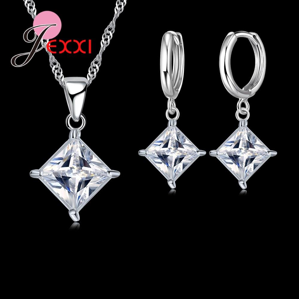 Exquisite Beautiful Colorful Square Crystal Girlfriend Gift Engagement Jewelry 925 Sterling Silver for Fashion Women
