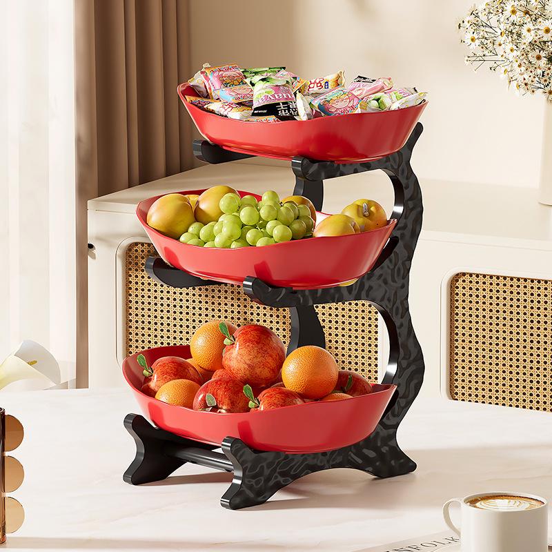 Soporte de Frutas y Pasteles de Madera de Doble Capa con Función de Drenaje