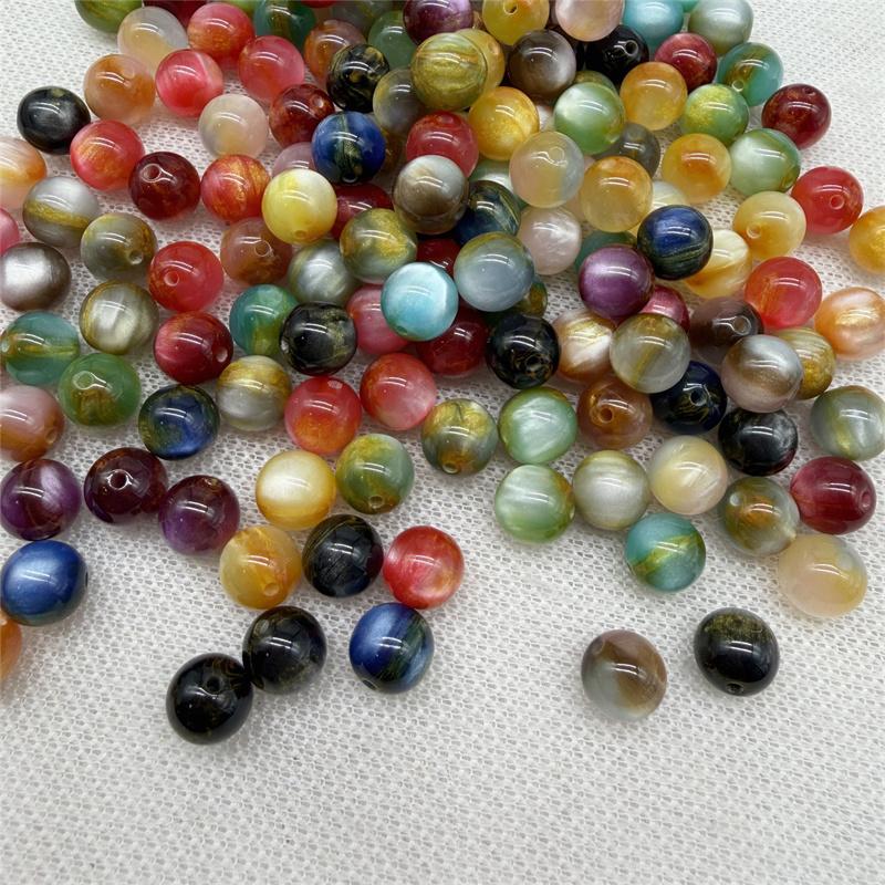20pcs 10mm Flowing Light Dyeing Gilded Resin Beads Imitation Cat Eye Beads DIY Bracelet Beads Phone Chain Decoration