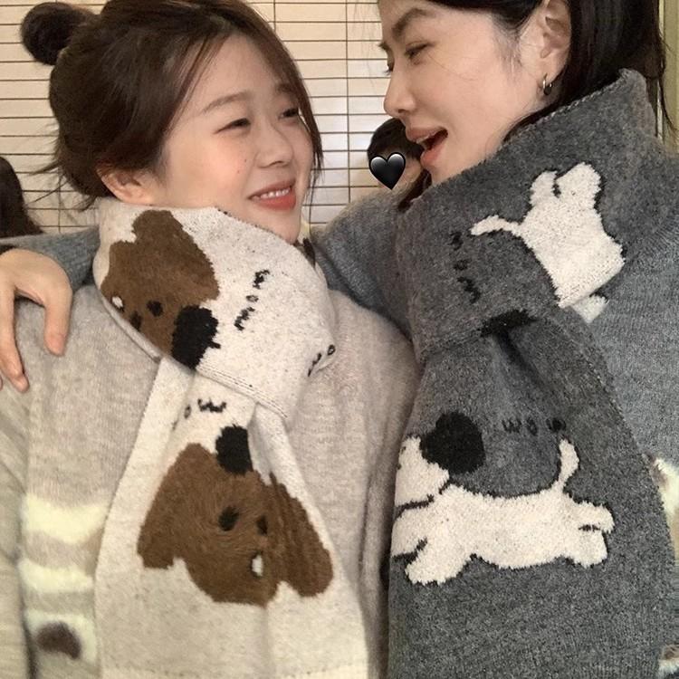 Damen Süßes Design Vielseitig Nische Hund Cartoon Herbst Und Winter Warme Atmosphäre Paar Schal Verdickt