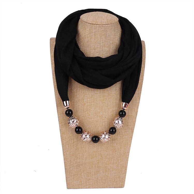 Chic Chiffon Infinity Scarf with Beaded Necklace – Women’s Vibrant Solid Color Fashion Accessory