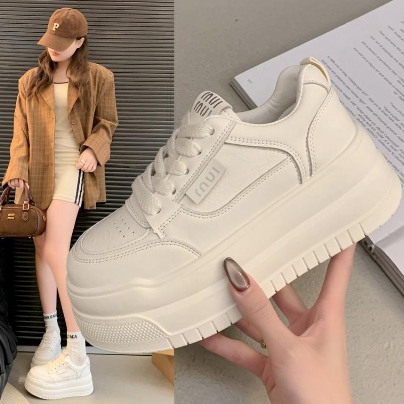 Summer new thick-soled non-slip heightening Korean version breathable leather surface casual white shoes fashionable women's single shoes