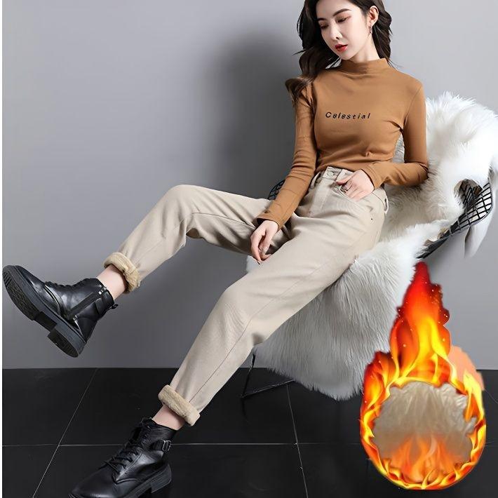 Women's Fleece-Lined Jeans High-Waist Slim Plus Velvet Harem Jeans Autumn and Winter Stretch Skinny Jeans