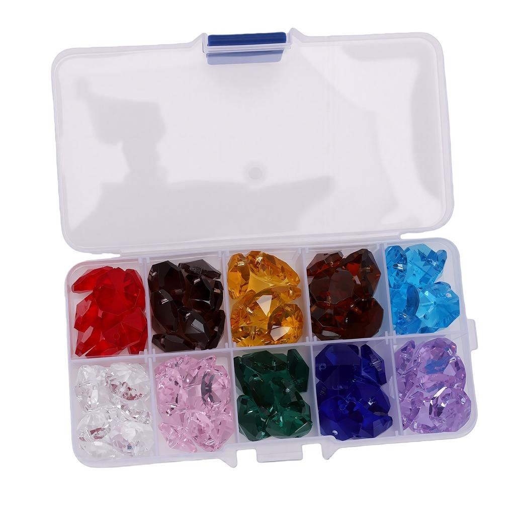 100 PCS 14mm Two Holes Crystal Octagonal Beads 10 Colors Double Cut Faceted Octagonal Glass Beads for DIY Arts Crafts