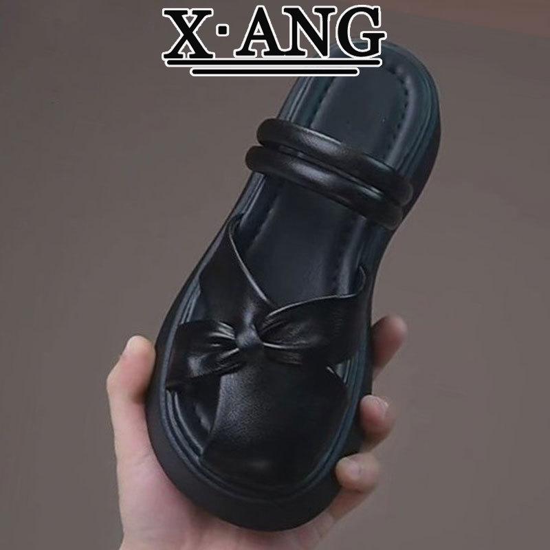 

Super soft thick-soled leather women s bag head slippers summer wear with skirt sandals beach Roman women s shoes 40