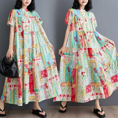 Vestidos de Verão Novos Largos Tamanho Grande Estampados da Moda Finos de Comprimento Médio