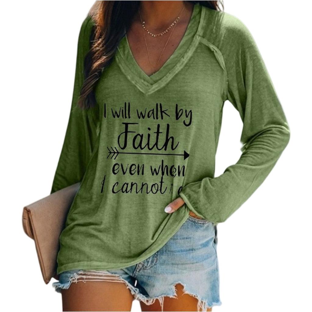 Women's Casual V-Neck Long-Sleeve Printed Letter Sweatshirt