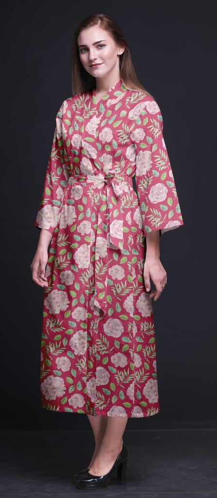 Bimba Light Purple Floral Leaves & Tazetta Daffodils Long Robes For Women Printed Bride Getting Ready Bridesmaid Robes Cotton Bathrobes