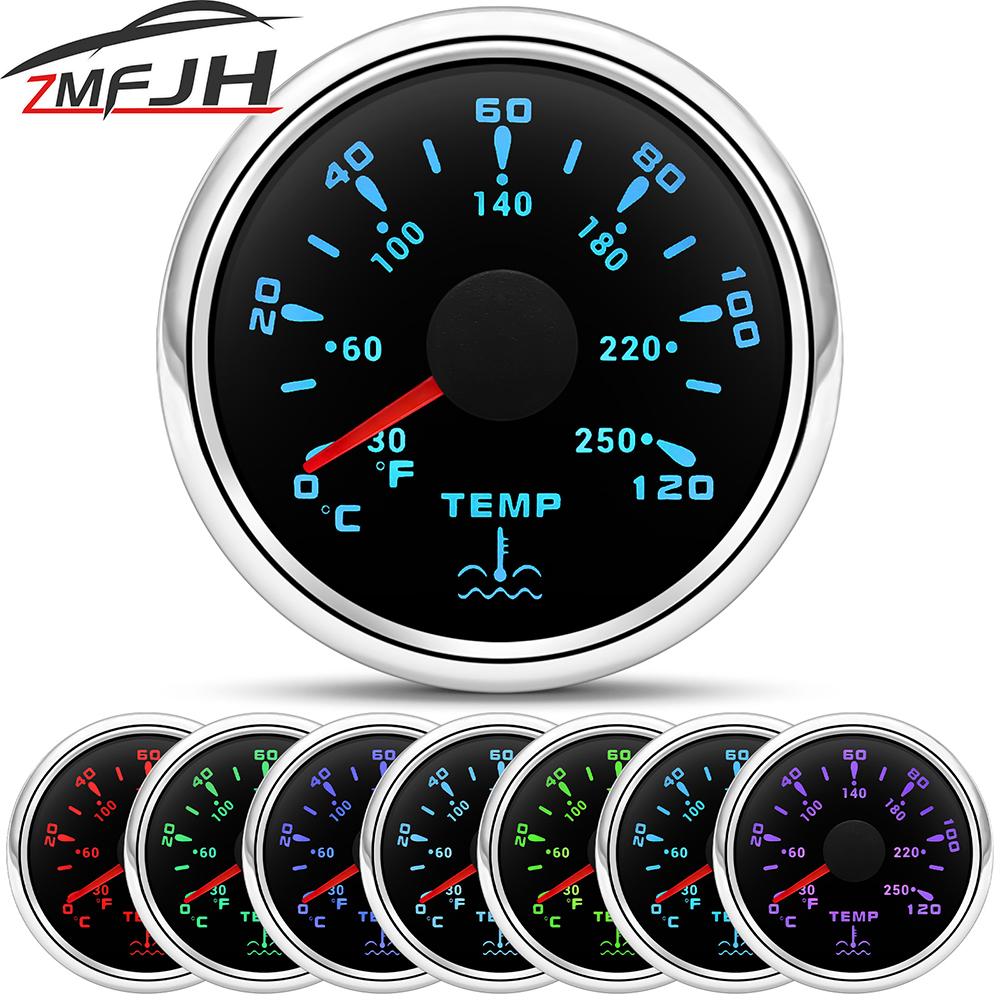 7 Colors Backlight Water Temperature Gauge 0-120 ℃ 30-250℉ Water Temp Indicator For Marine Boat Car Truck Waterproof 12V 24V Coolant Temperature