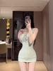 Spice Girl Yellow Lace-up Suspender Dress Summer Small Man Pure Desire Sexy Tight and Thin Waist and Hip Skirt