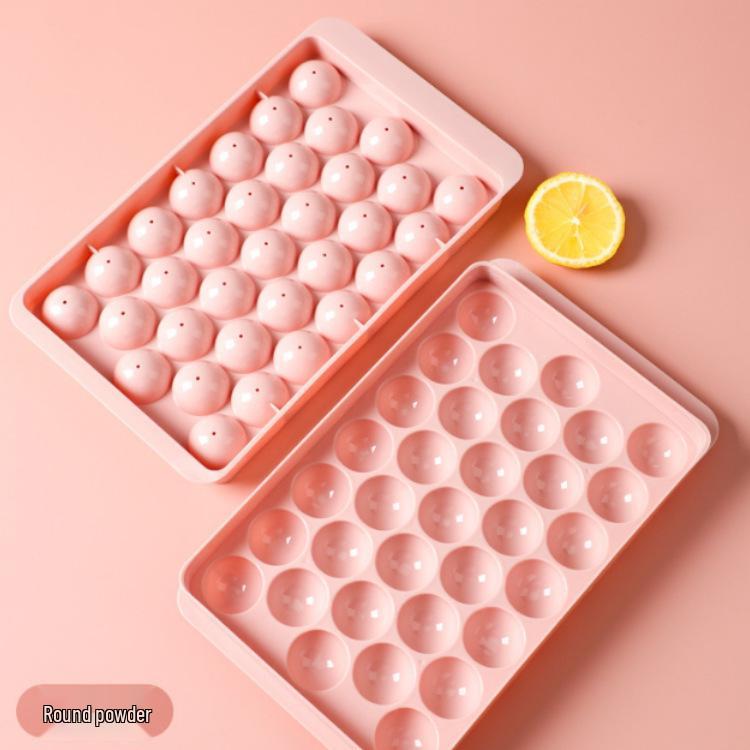 Rund Isbitsform med 33 Fack och Lock - Livsmedelsgodkänd Form för Hembakade Isbitar, Perfekt för Frysning i Hushållskylskåp