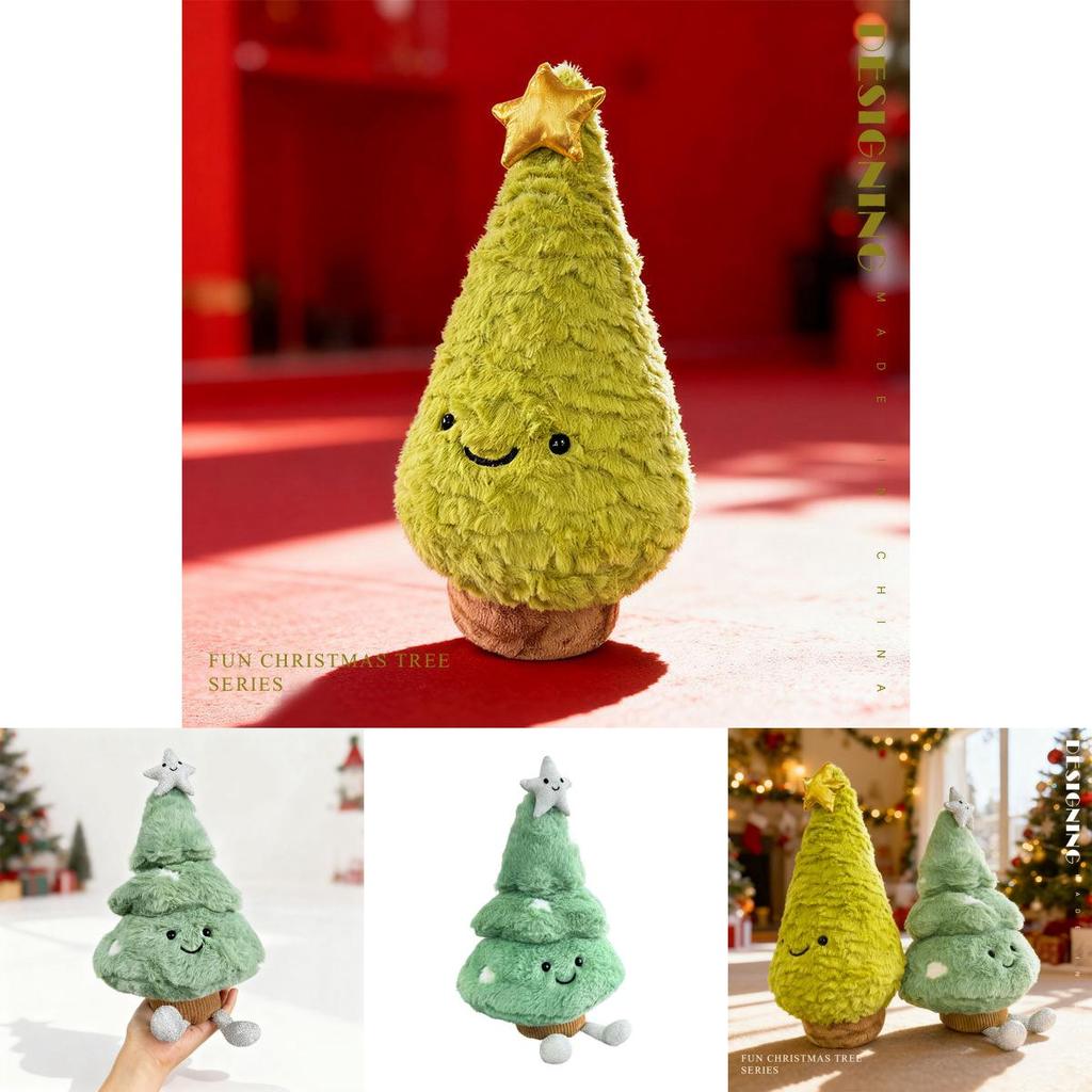Holiday Christmas Tree Plush Pillow With Soft Short Plush For Kids Room Decor