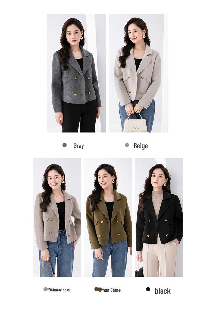 2025 Autumn/Winter Women's Double-Sided Cashmere Coat, Short Suit Collar, Korean Style, 100% Wool.