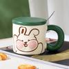 Cute Animal Milk Fufu Ceramic Cup Cartoon Mug with Lid Spoon for Girls Water Cup Household Coffee Cup Milk Cup