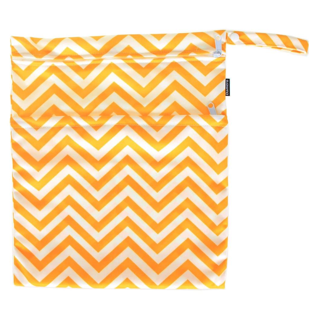 Damero Wet Bag Bath and Great for the Hot and Yellow Wave Blue (Waterproof) 2-Piece Set Clothes, Diapers, Towels, Swimsuit, Supplies, Meals.