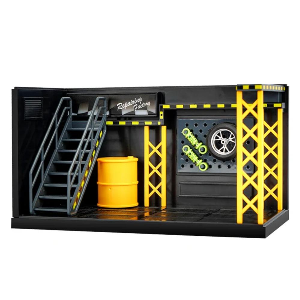 DlY Scene Car Garage Model Diecast Zinc Zinc Alloy Car Model Display Lighting Parking Lot  Assembly Toy