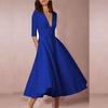 Popular Deep Mid-sleeved High-end Dress Medium and Long Dress New Autumn and Winter Sexy