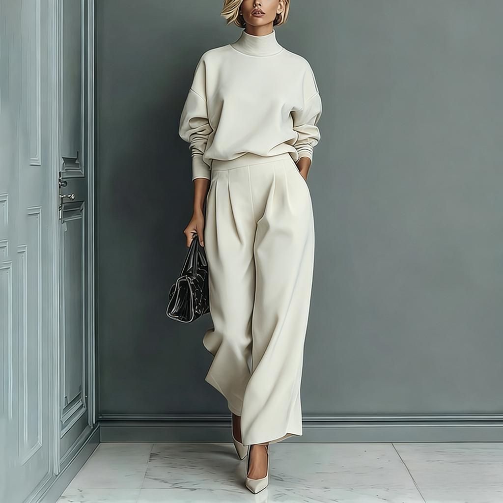 Womens Spring Green Velvet Long Sleeve Top Wide Leg Pants Set
