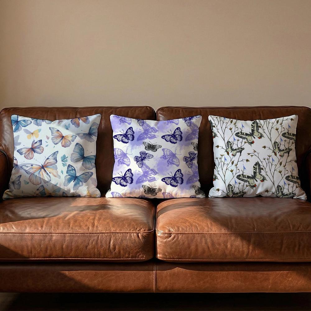 Watercolor Butterfly Pattern Cushion Cover Soft Reversible  Durable Pillow Cover  MultiScene Use for Home  Car Daily Comfort