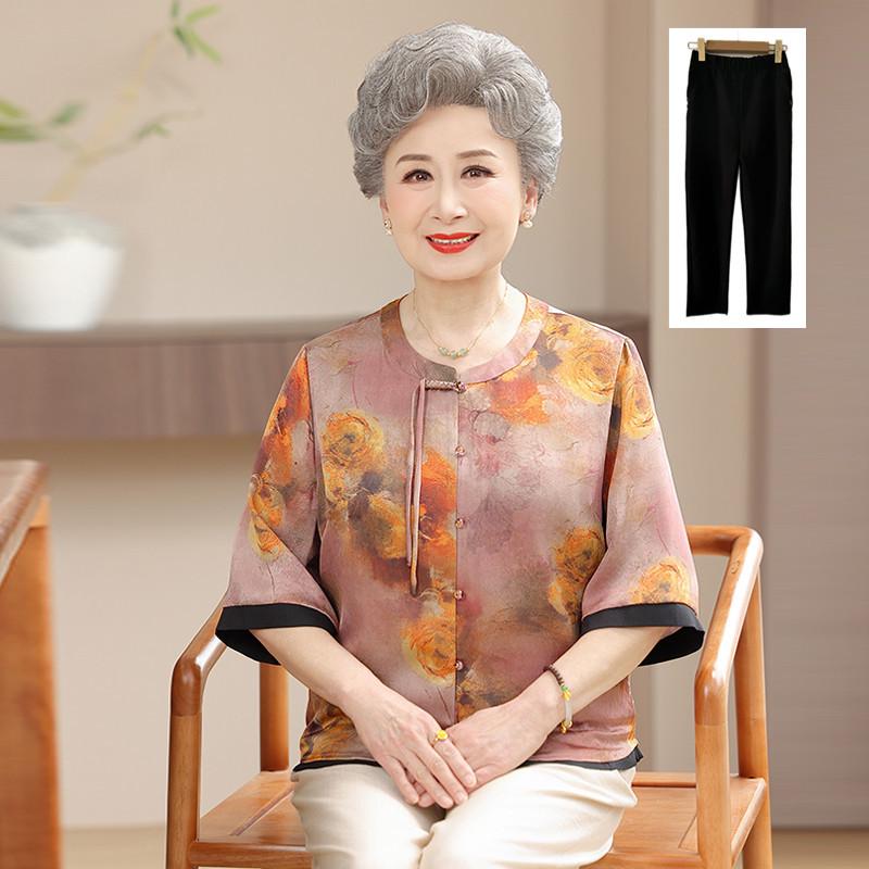 New Summer Chinese-Style Printed Shirt for Elderly Women