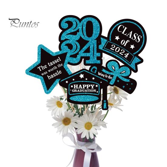 5Pcs/Set The Class of 2024 Glitter Graduation Centerpiece Sticks Set Table Vase Toppers Graduation Party Decor