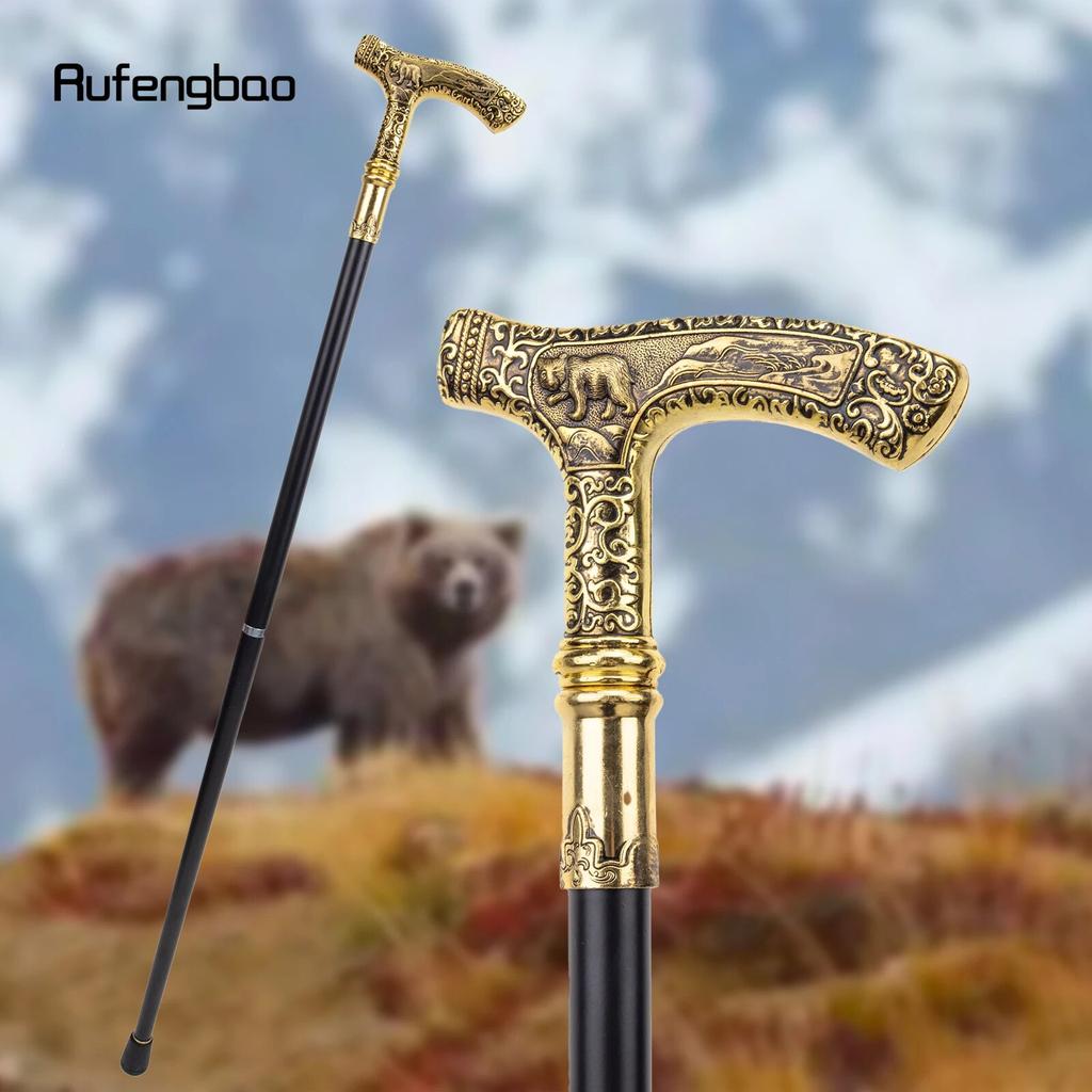 Gold Luxury Bear Handle Walking Cane Fashion Decorative Walking Stick Gentleman Elegant Cosplay Cane Knob Crosier 90cm
