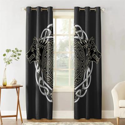 3D Viking Wolf Totem Religion Symbol Black Curtains Living Room Kitchen Kids Room Bedroom Window Decorative Curtains