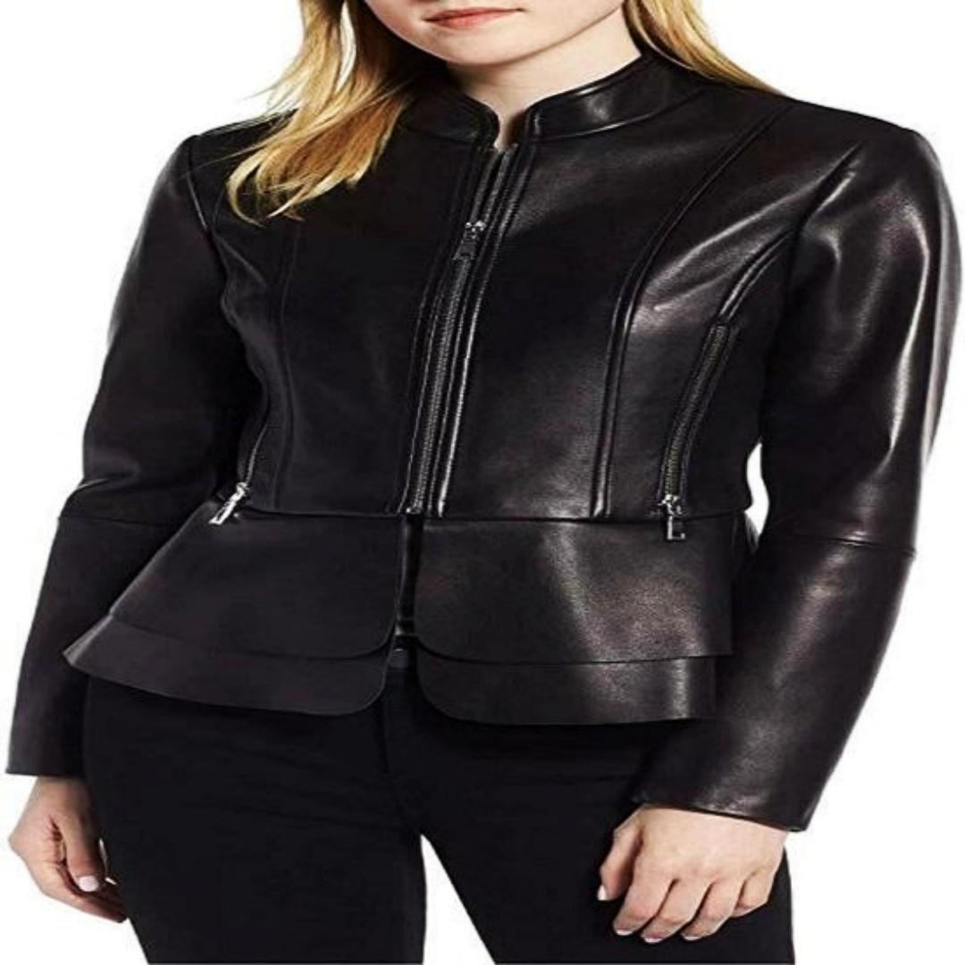 

Noora Women s Black Lambskin Leather Jacket, Biker Flare Designer Shinny Leather Jacket With Zipper Closure XXXL