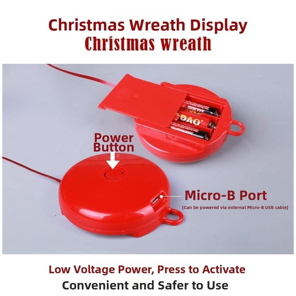 Glowing Christmas Wreath Timer Function Battery/USB Powered Xmas Decorations Energy Saving Waterproof Artificial Wreaths Outdoor