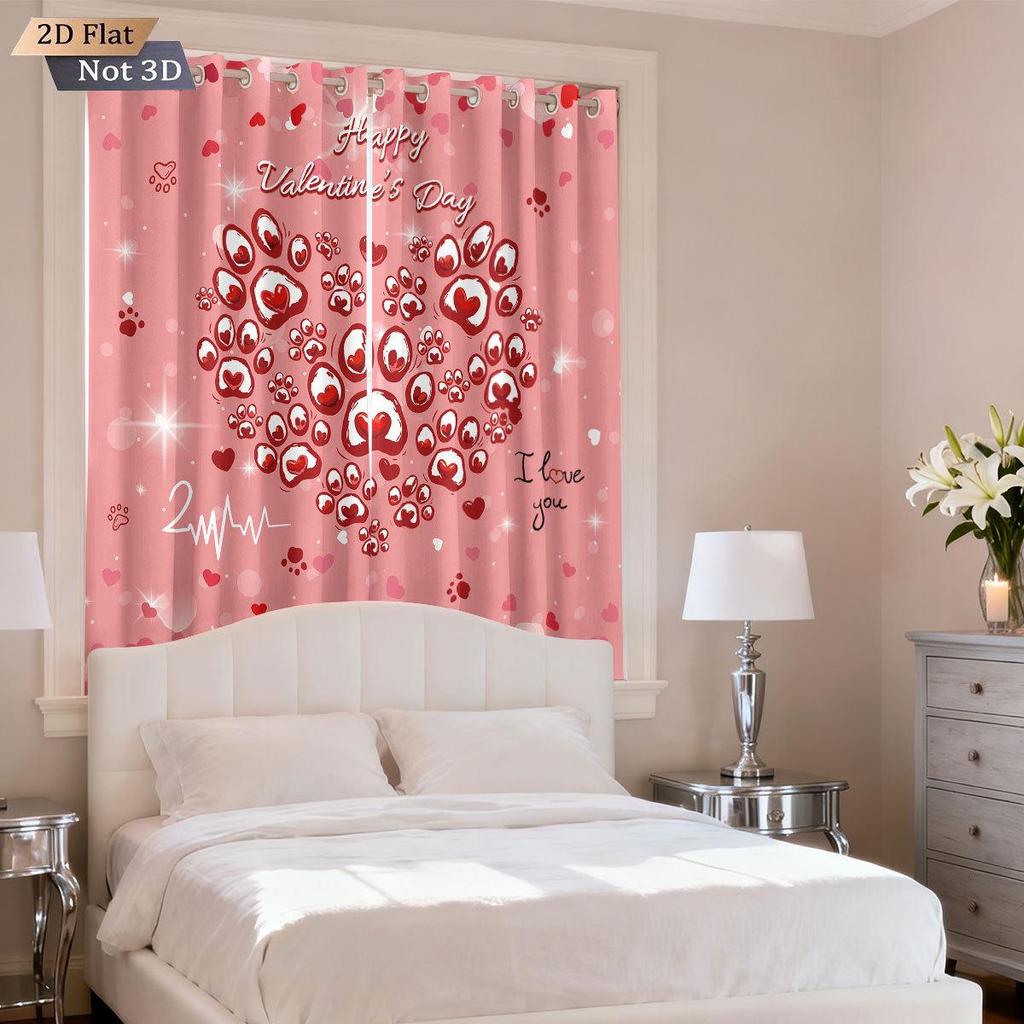 Valentine's Heart Digital Print Blackout Curtains, Customizable Polyester with High-Precision Sun Protection.