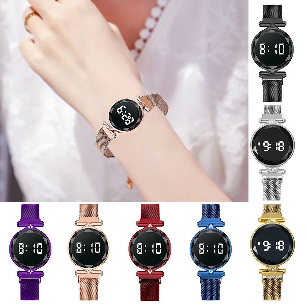 

Magnetic Mesh Band Ladies Watches Rhombic Mirrored Dial Round Watches Fashion Wristwatches Women