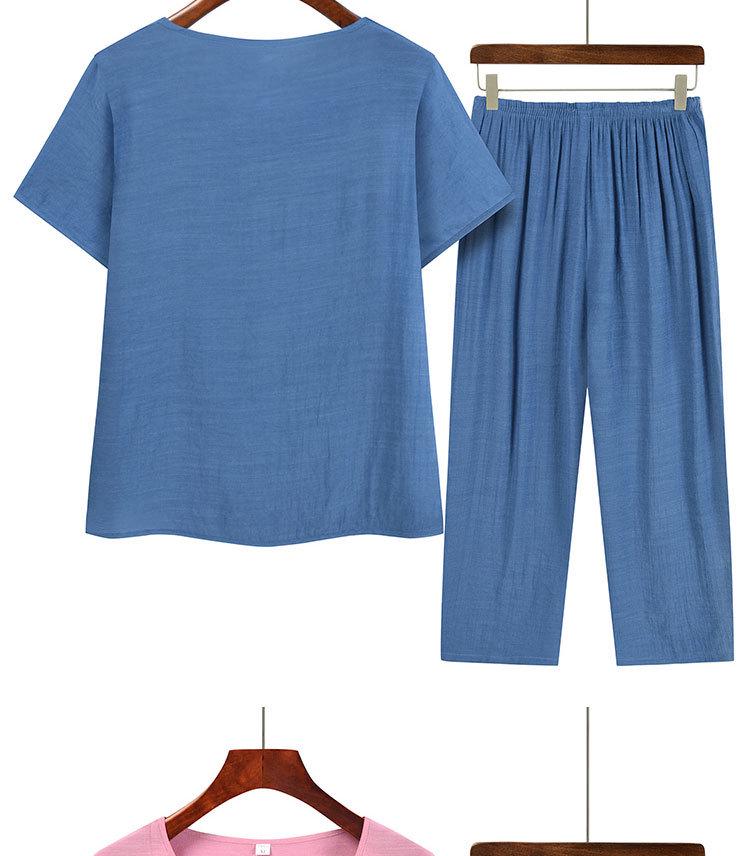 Grandma's Summer Short Sleeve Two-Piece Set: Floral Print, Round Neck, Loose Casual Top for Middle-Aged & Elderly Women