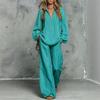 Women's Casual Two-Piece Top and Bottom Set with Half Zip Turn-Down Collar, Sleeves, Cotton Linen
