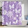 Elegant Lavender Floral Shower Curtain Set for Bathroom Decor Pink Butterfly Pattern with Hooks (Purple) Size 72x84 Inches