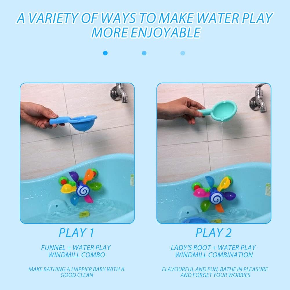 Baby Bath Toy Set,Bath Toy Set with 2 Spoons and Suction Cup,Water Toy Baby Colorful Water Wheels Water Toy Baby, Water Toy Bathing Fun for Girls Boys