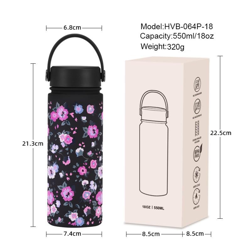 Stainless Steel Insulated Water Bottle 550ml Wide Mouth Portable Travel Mug With Handle Outdoor Gym Office
