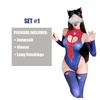 Halloween Spider Women Cosplay Costume Sexy Lingerie Love Heart Printed Crotchless Bodysuit with Stocking and Gloves Set