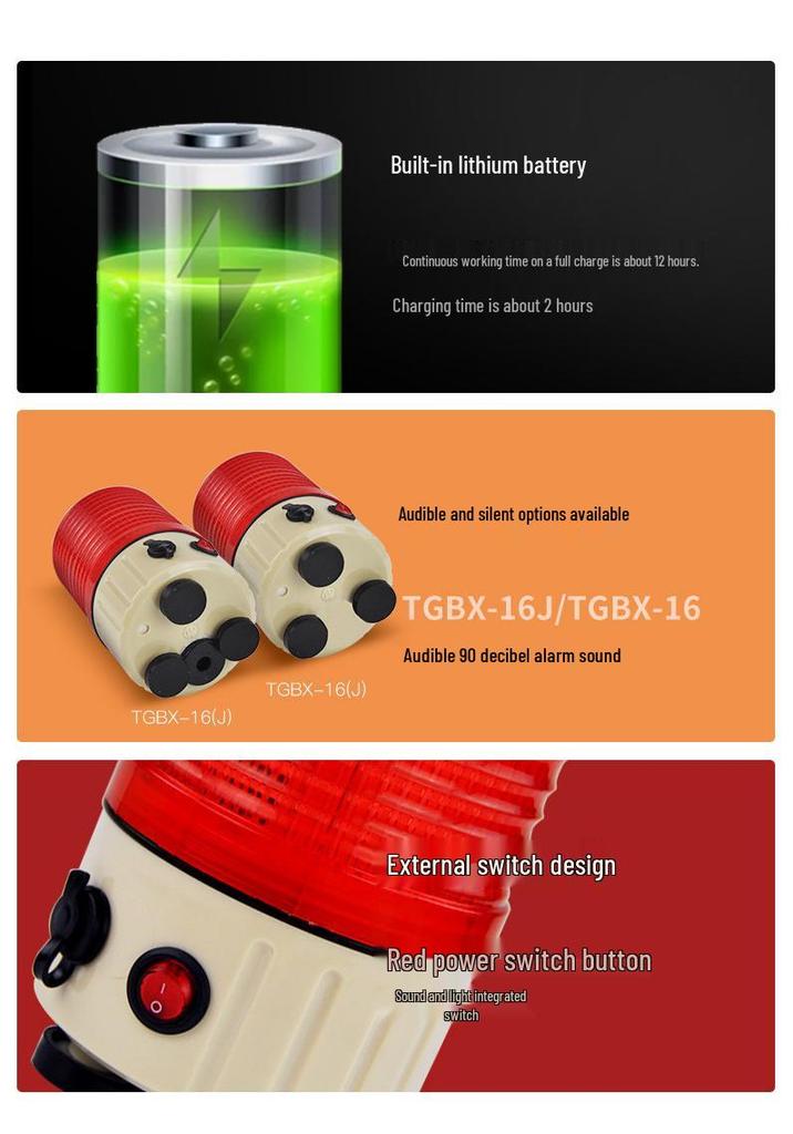 TGBX-16J 90dB Portable LED Strobe Warning Light with Sound Alarm & Magnetic Mount