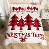 Merry Christmas Duvet Cover Set,Red Buffalo Checked Rustic Truck Comforter Cover,Plaid Xmas Tree Elk Deer Snowflake Bedding Sets